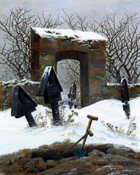  antique - Cimetière sous la neige romantique Caspar David Friedrich